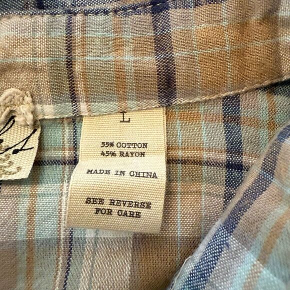 Gimmicks by BKE Blue and Tan Plaid Flannel Lace Up Long Sleeve Shirt Size L - Picture 14 of 14